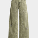 Glorie – Pantalones Amplios con Acabado Desgastado