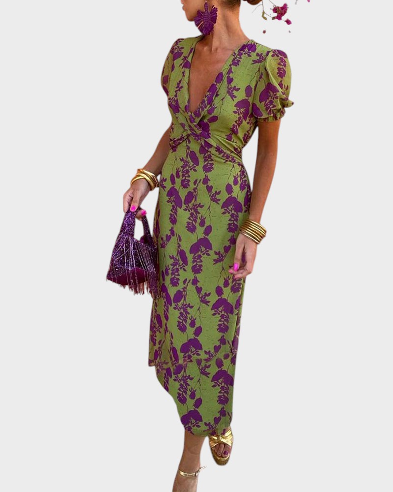 Amélie - Vestido femenino boho plisado con diseño floral