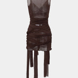 Vilma - Vestido corto de punto semitransparente con lazo