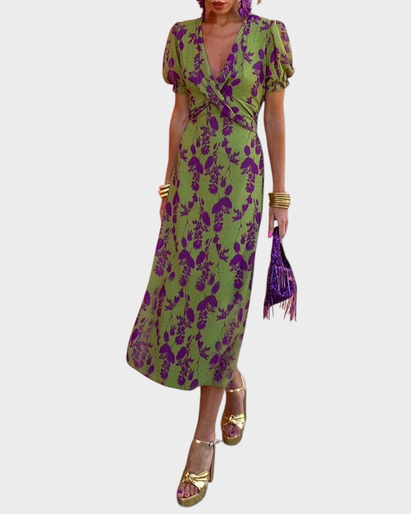 Amélie - Vestido femenino boho plisado con diseño floral