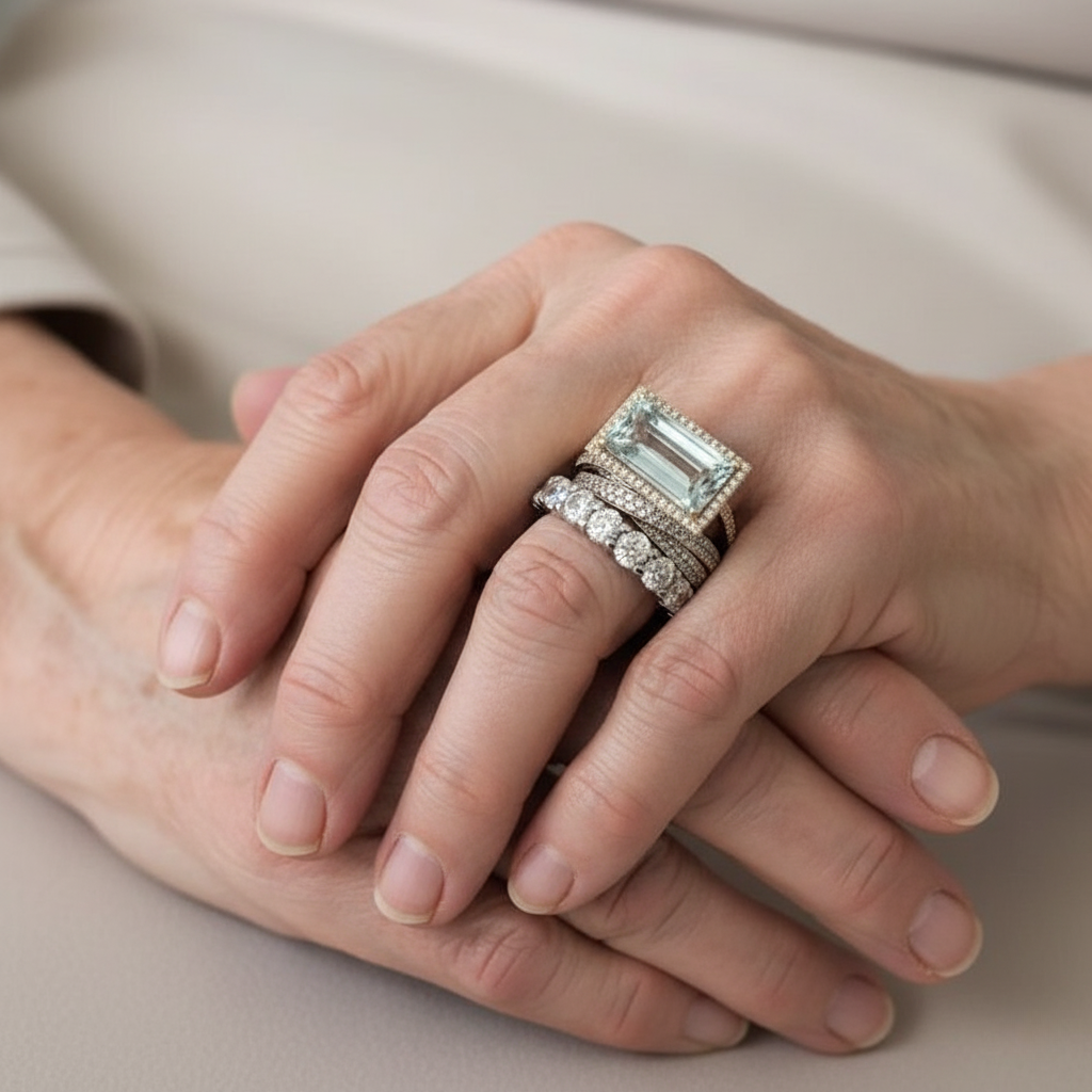 Conjunto Retro de Anillos de Plata con Turquesa de Vidrio