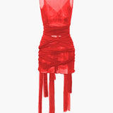 Vilma - Vestido corto de punto semitransparente con lazo