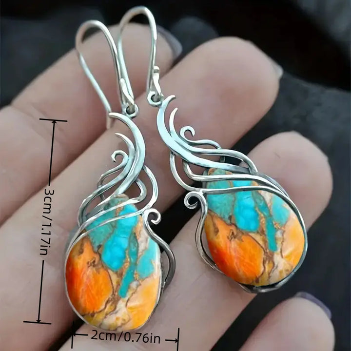 Pendientes Colgantes de Brillantes Gemas Azules y Naranjas