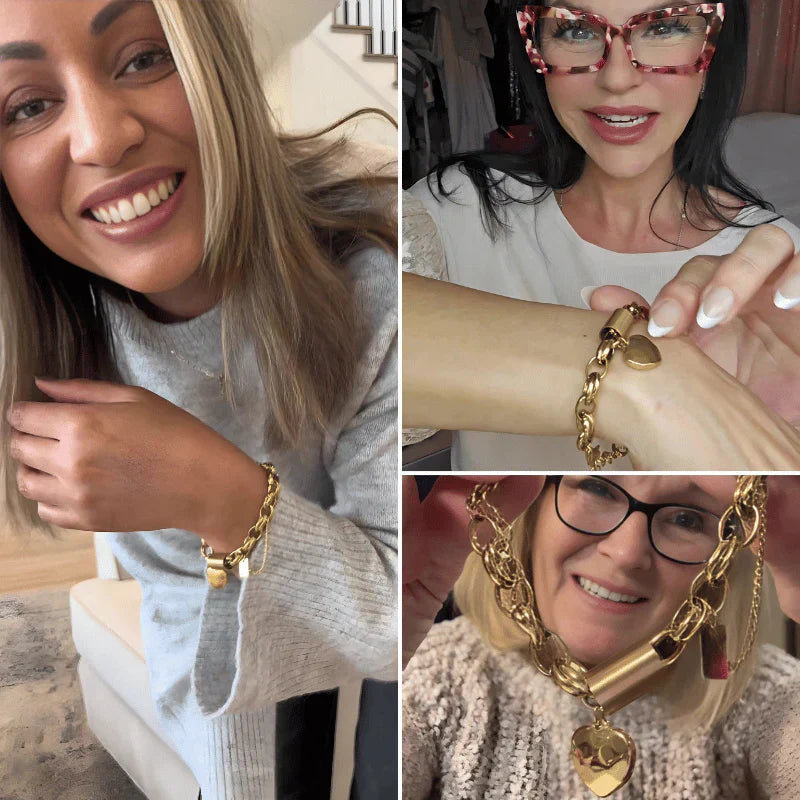 Pulsera Chunky Dorada con Corazón Sofisticado