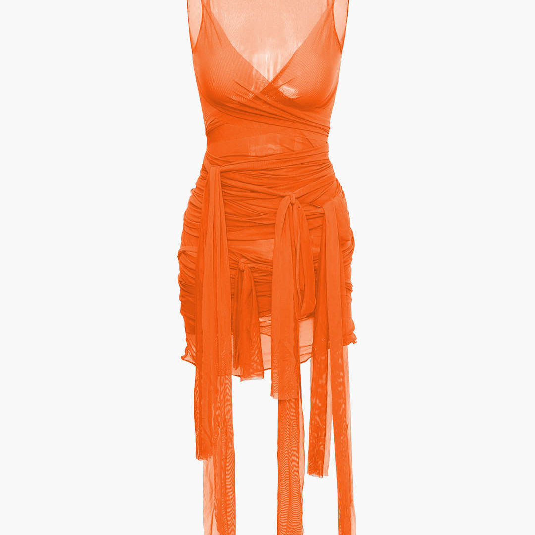 Vilma - Vestido corto de punto semitransparente con lazo