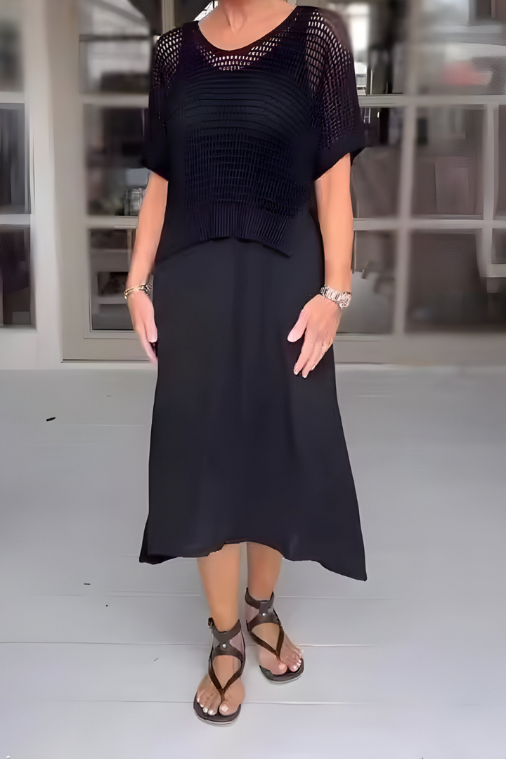 Norma – Vestido de verano con sofisticado top de punto y falda fluida