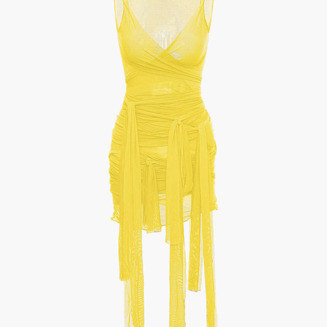 Vilma - Vestido corto de punto semitransparente con lazo