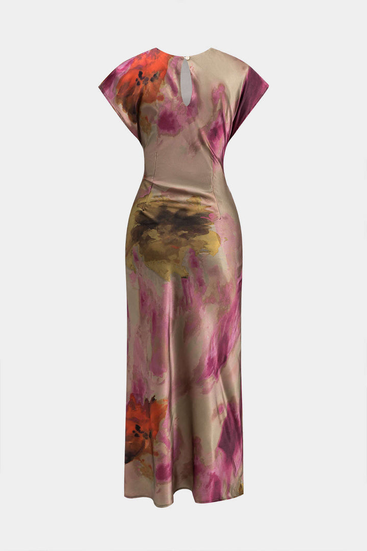 Silvie – Vestido midi contemporáneo en diseño tie-dye con detalle de nudo