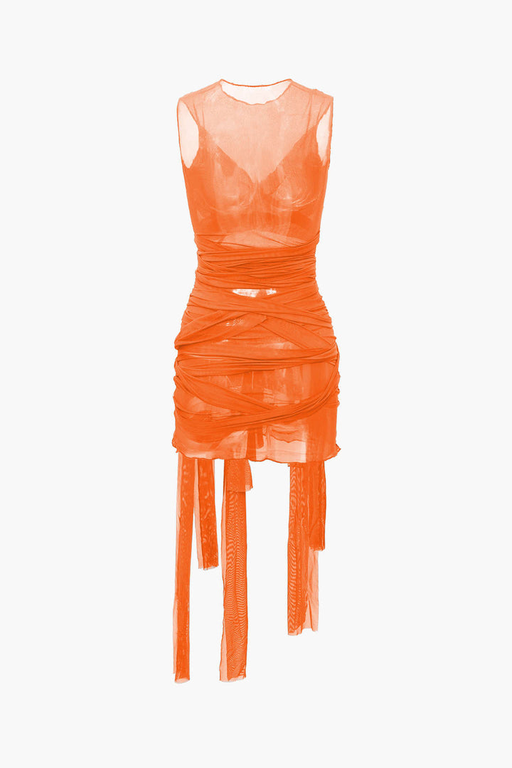 Vilma - Vestido corto de punto semitransparente con lazo