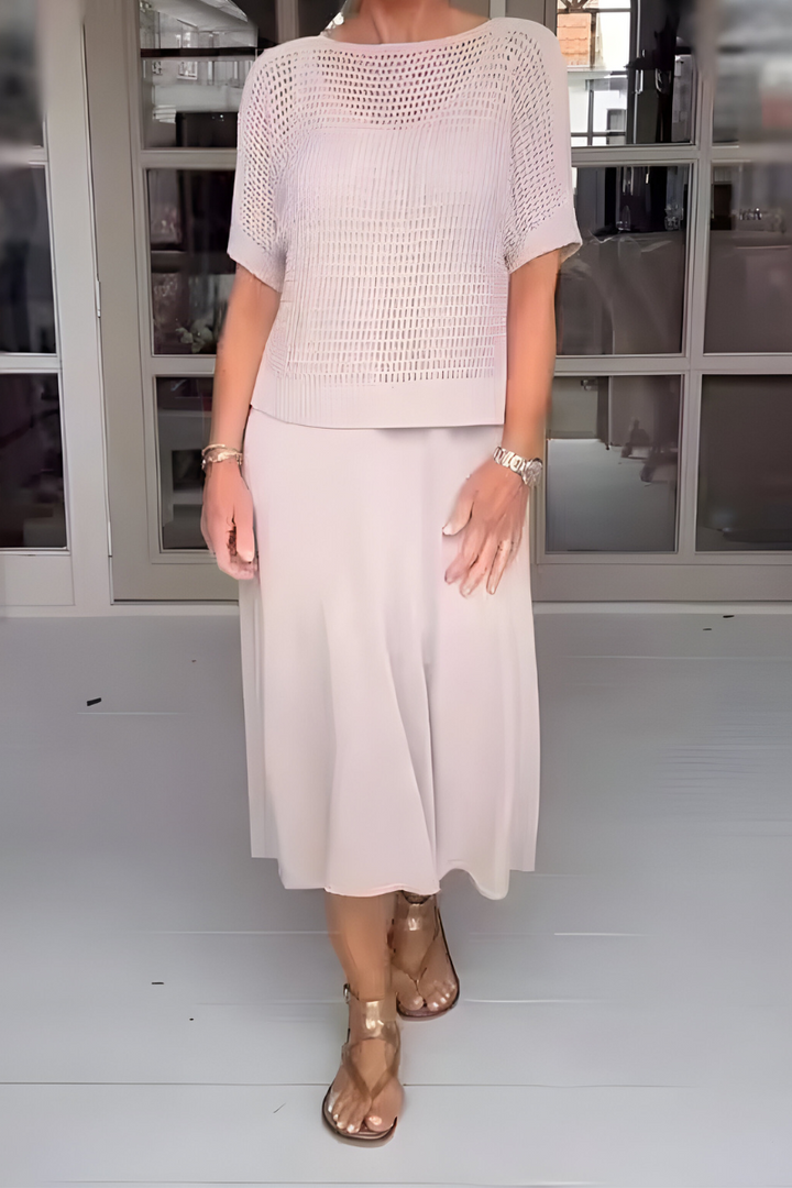 Norma – Vestido de verano con sofisticado top de punto y falda fluida