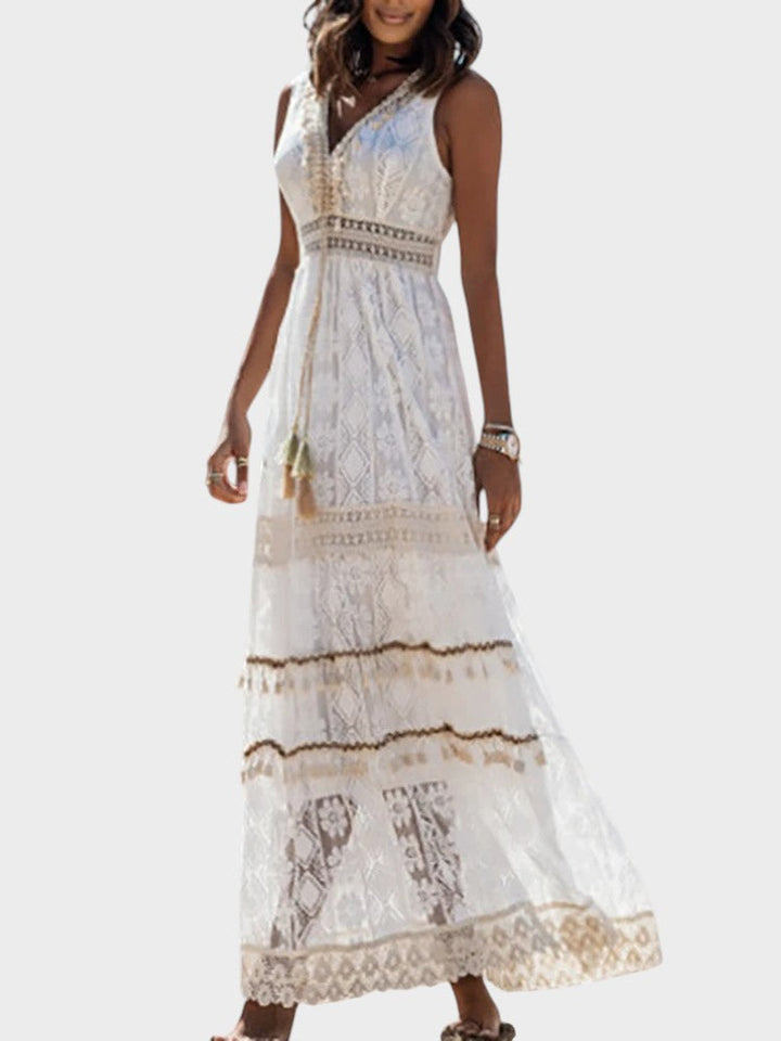 Valentina – Vestido boho vintage con flecos y cinturilla