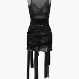 Vilma - Vestido corto de punto semitransparente con lazo