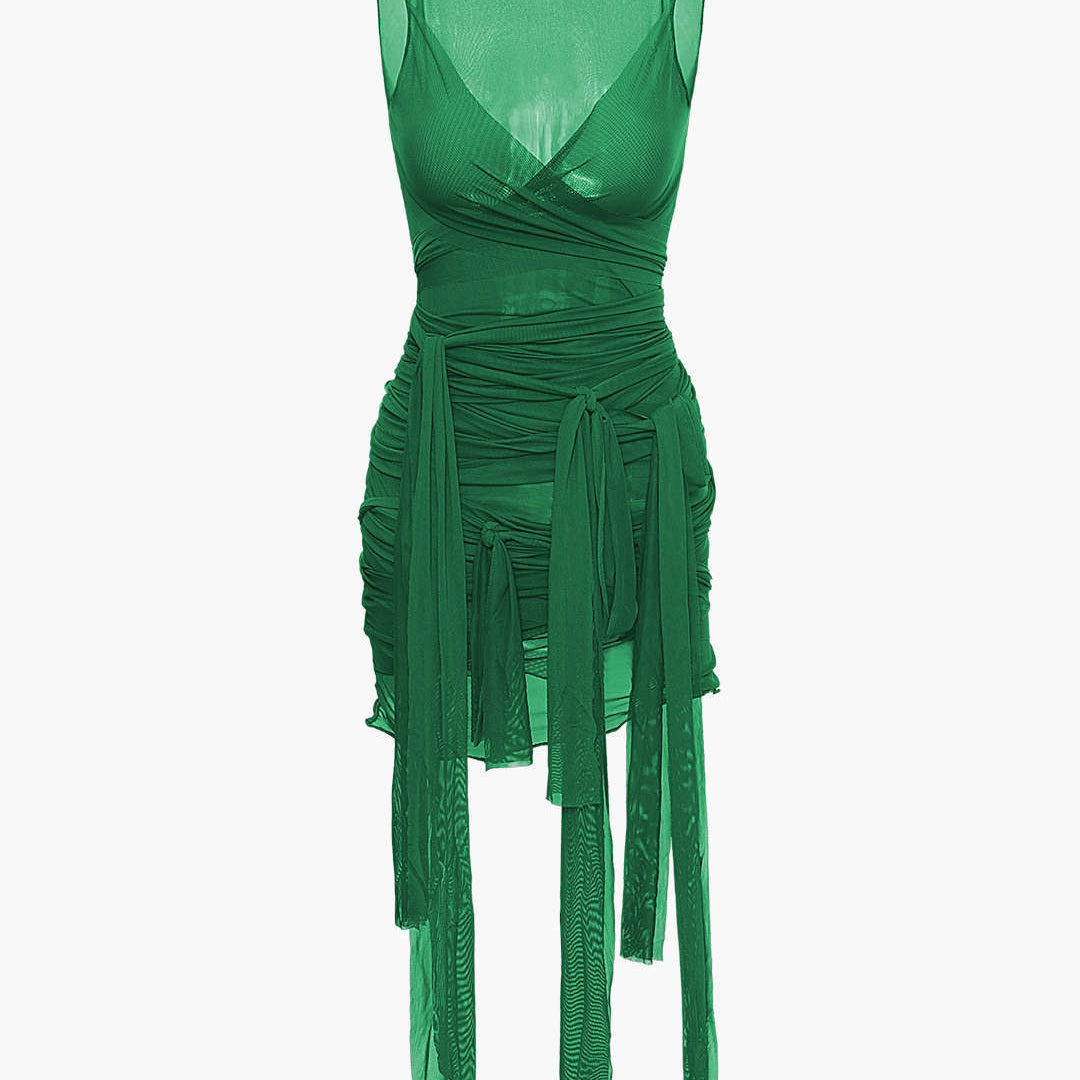 Vilma - Vestido corto de punto semitransparente con lazo