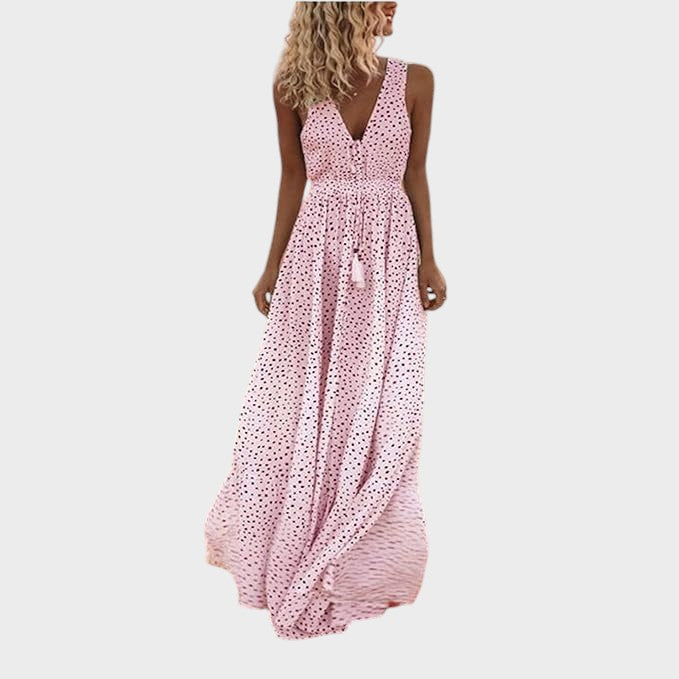 Kamila - Vestido largo boho con diseño lunar