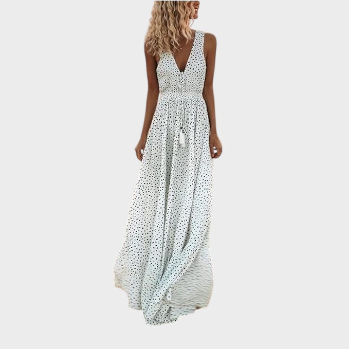 Kamila - Vestido largo boho con diseño lunar