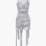 Vilma - Vestido corto de punto semitransparente con lazo