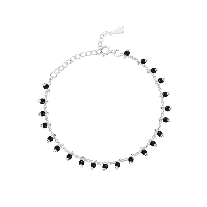 Pulsera de Bolas Negras Pequeñas - Plata y Oro