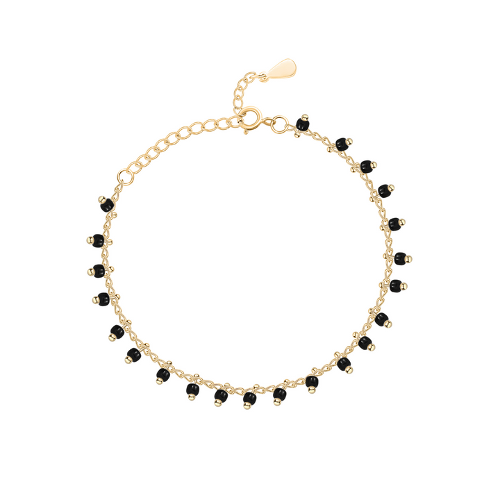 Pulsera de Bolas Negras Pequeñas - Plata y Oro