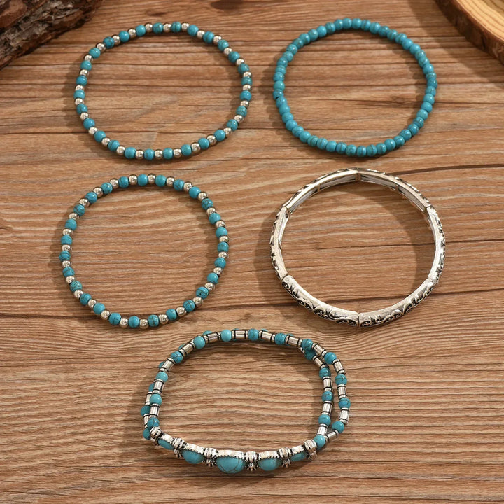 Conjunto de Pulseras Bohemias con Cuentas Turquesa