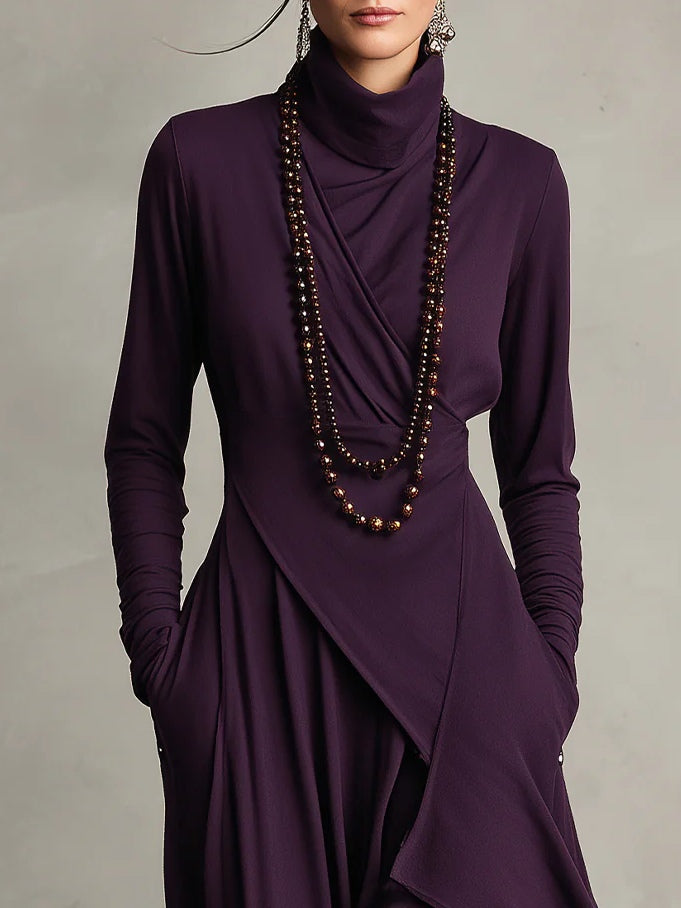 Violeta – Vestido maxi asimétrico bohemio con cuello alto
