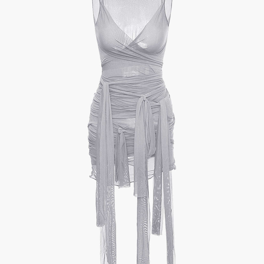 Vilma - Vestido corto de punto semitransparente con lazo