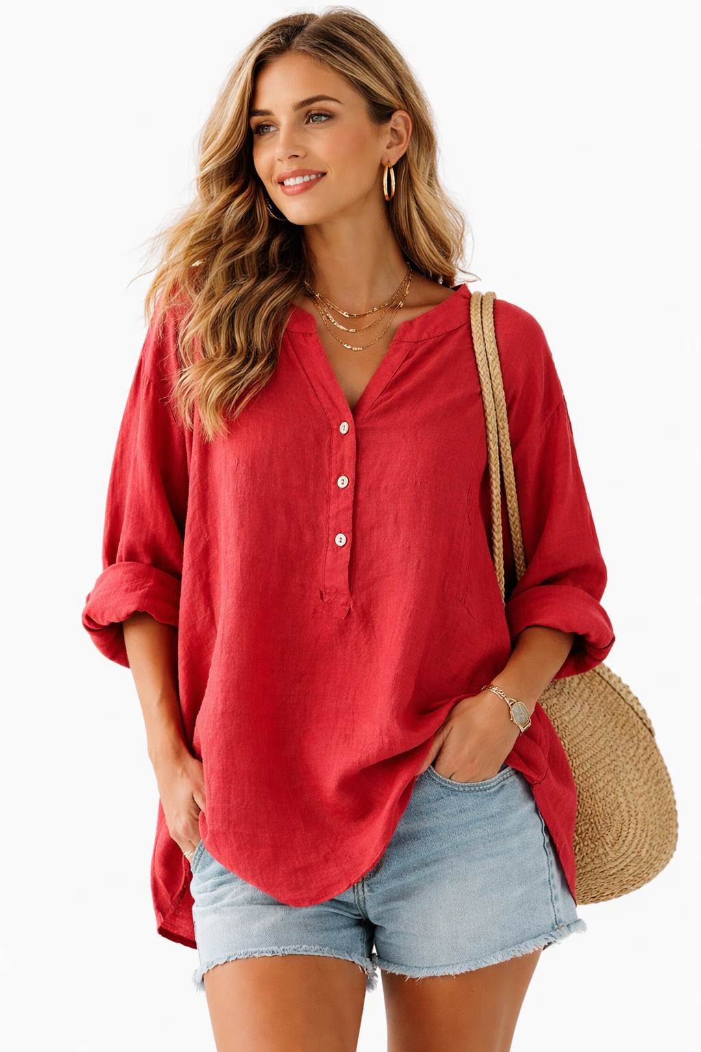 Gena - Blusa de lino ligera y cómoda