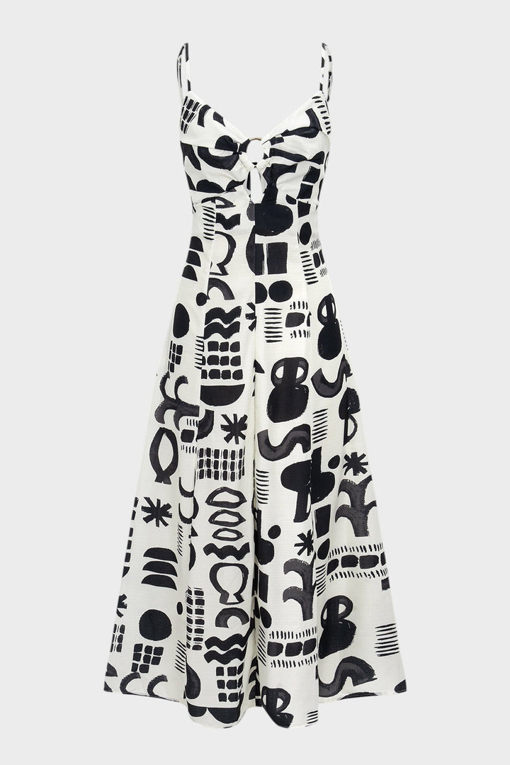 Ména - Vestido midi con diseño geométrico retro