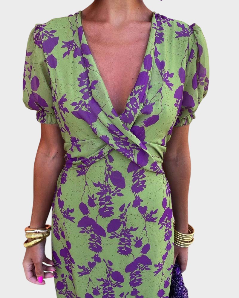 Amélie - Vestido femenino boho plisado con diseño floral