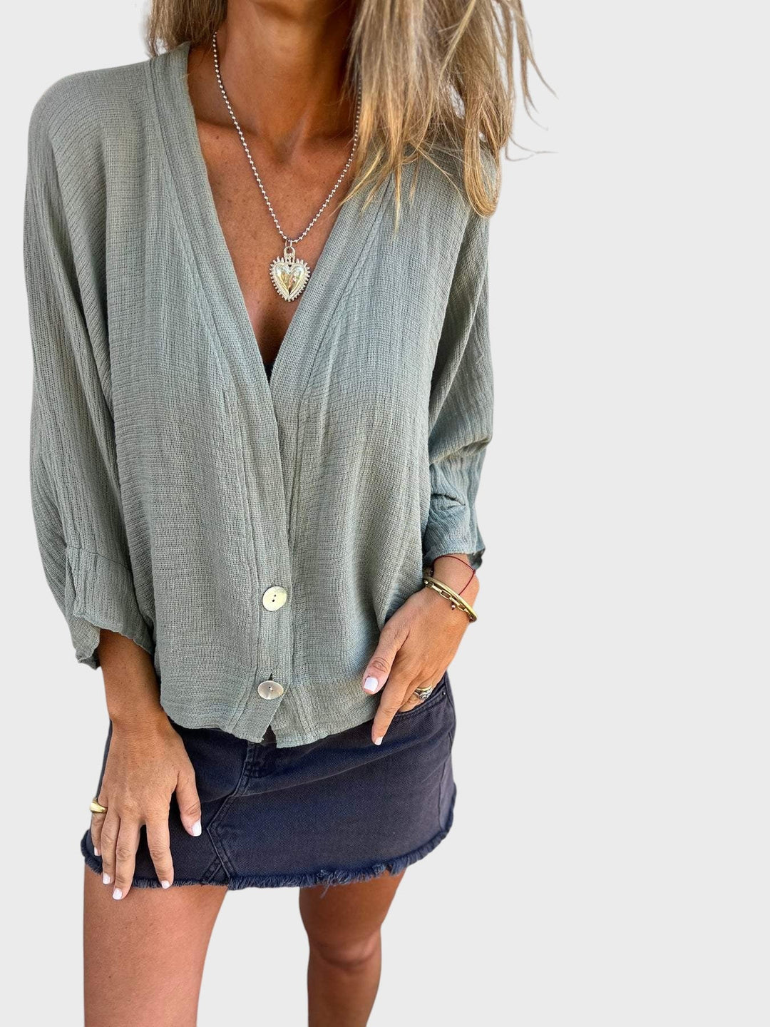 Kristy - Camisa Casual de Algodón y Lino