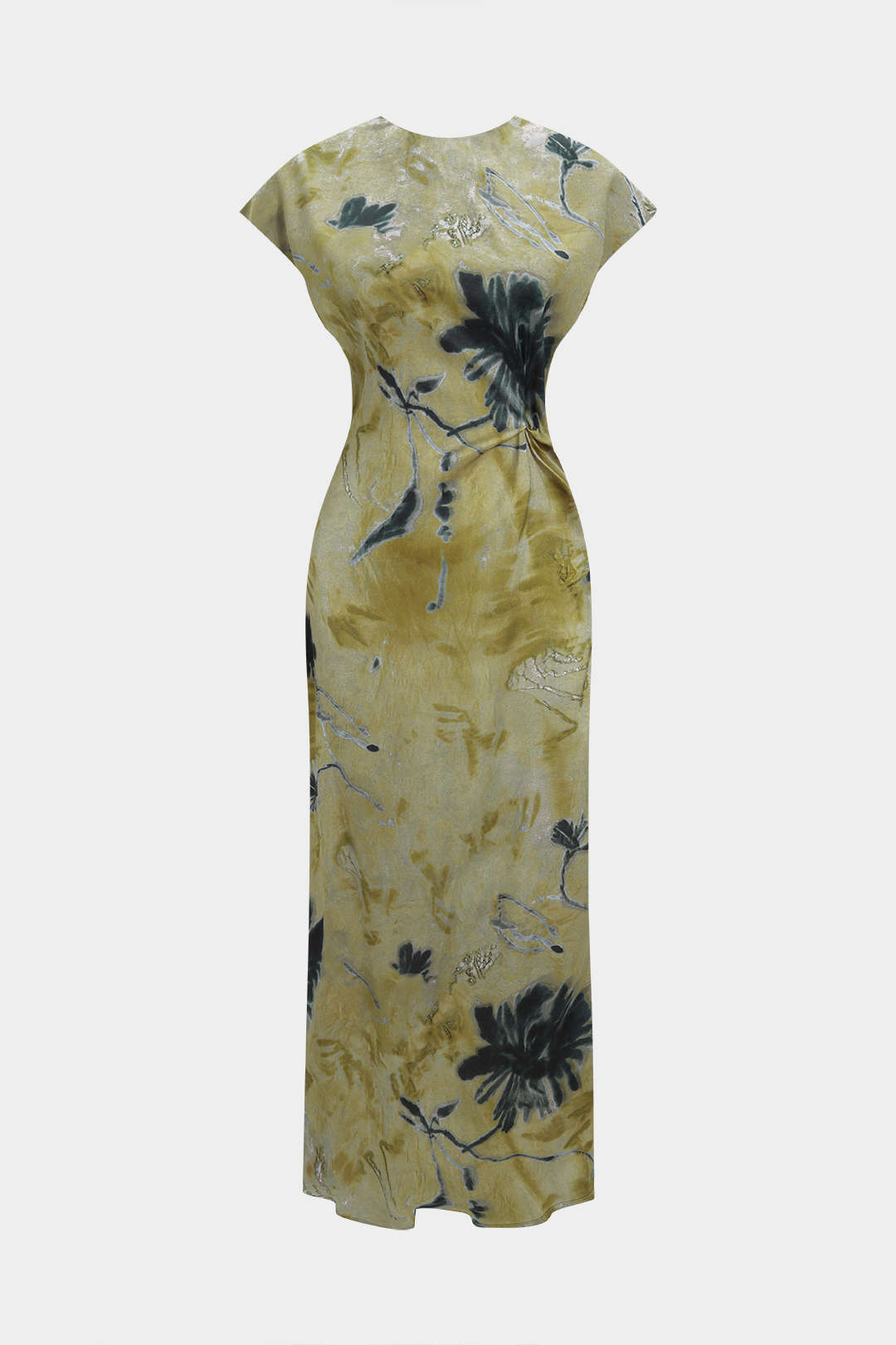 Silvie – Vestido midi contemporáneo en diseño tie-dye con detalle de nudo