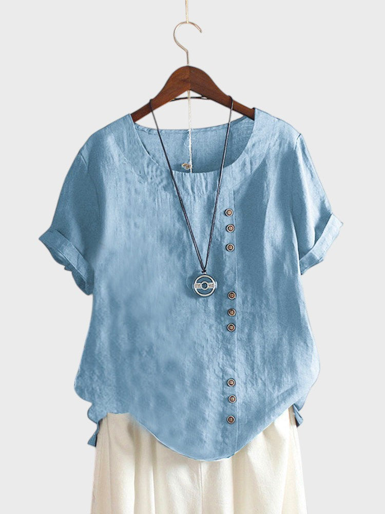 Bia - Camiseta Básica de Manga Corta con Escote Redondo