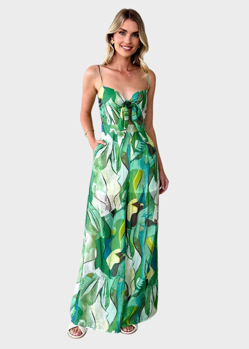 Ema - Vestido Largo con Estampado y Tirantes Delgados