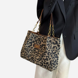 Bolso de Compras de Lona con Estampado de Leopardo Edith