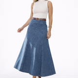 Matilde - Falda Midi Vaquera de Cintura Alta en Corte A
