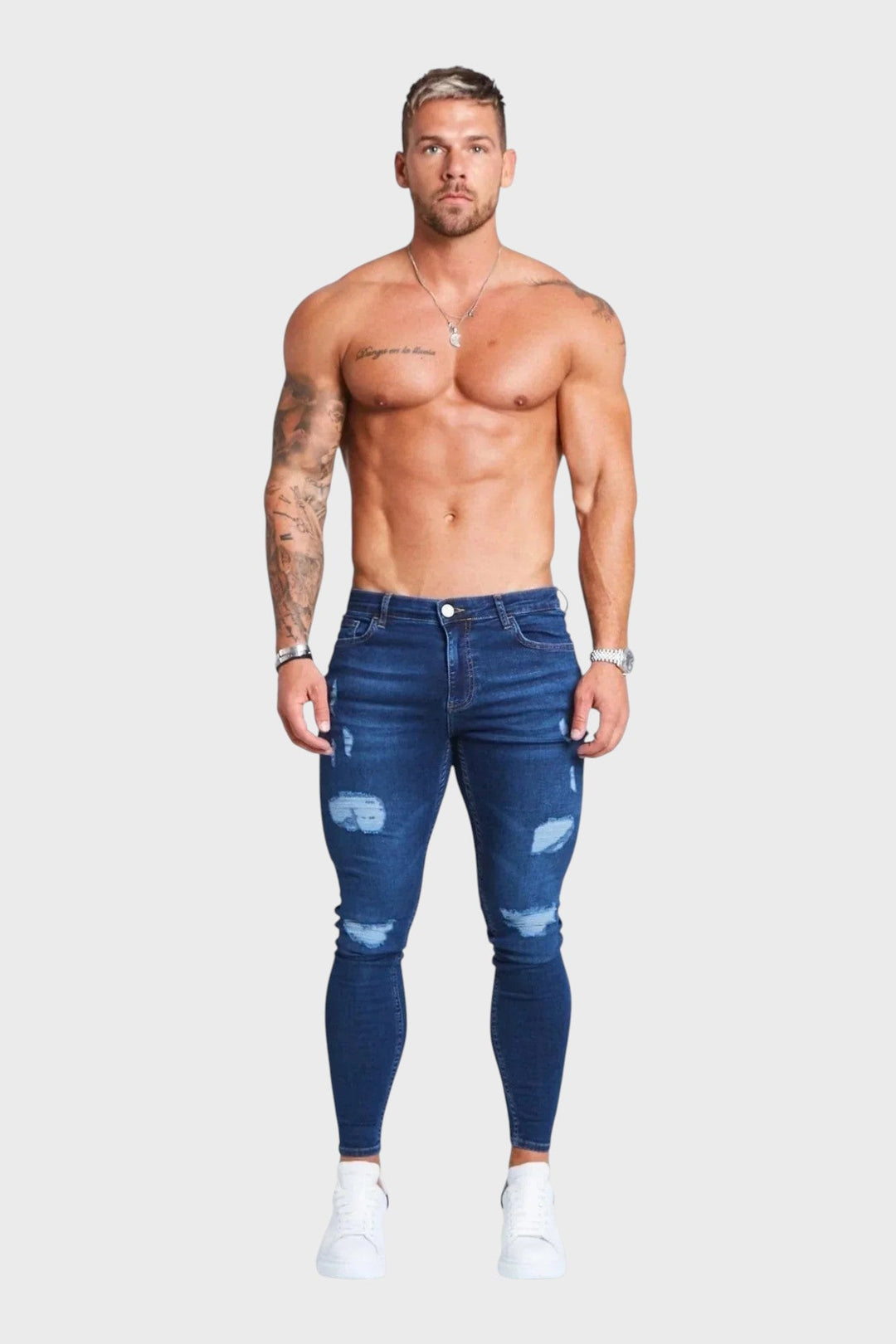 Gustav – Pantalones azules con acabados desgastados