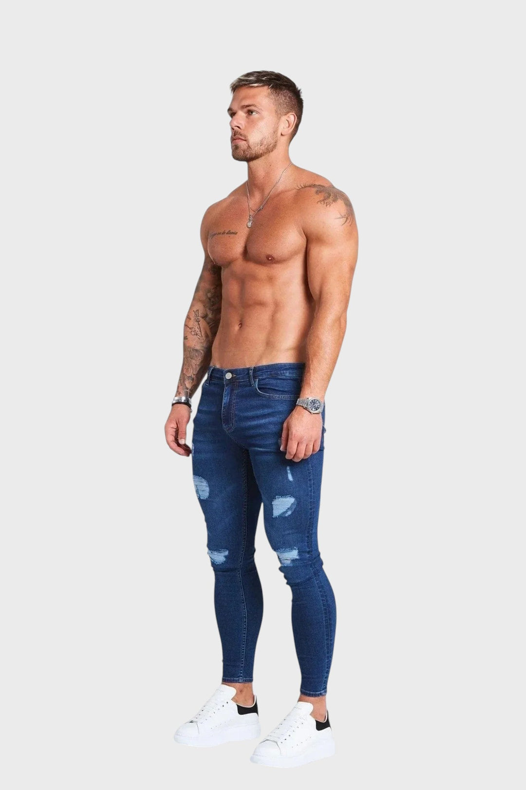 Gustav – Pantalones azules con acabados desgastados