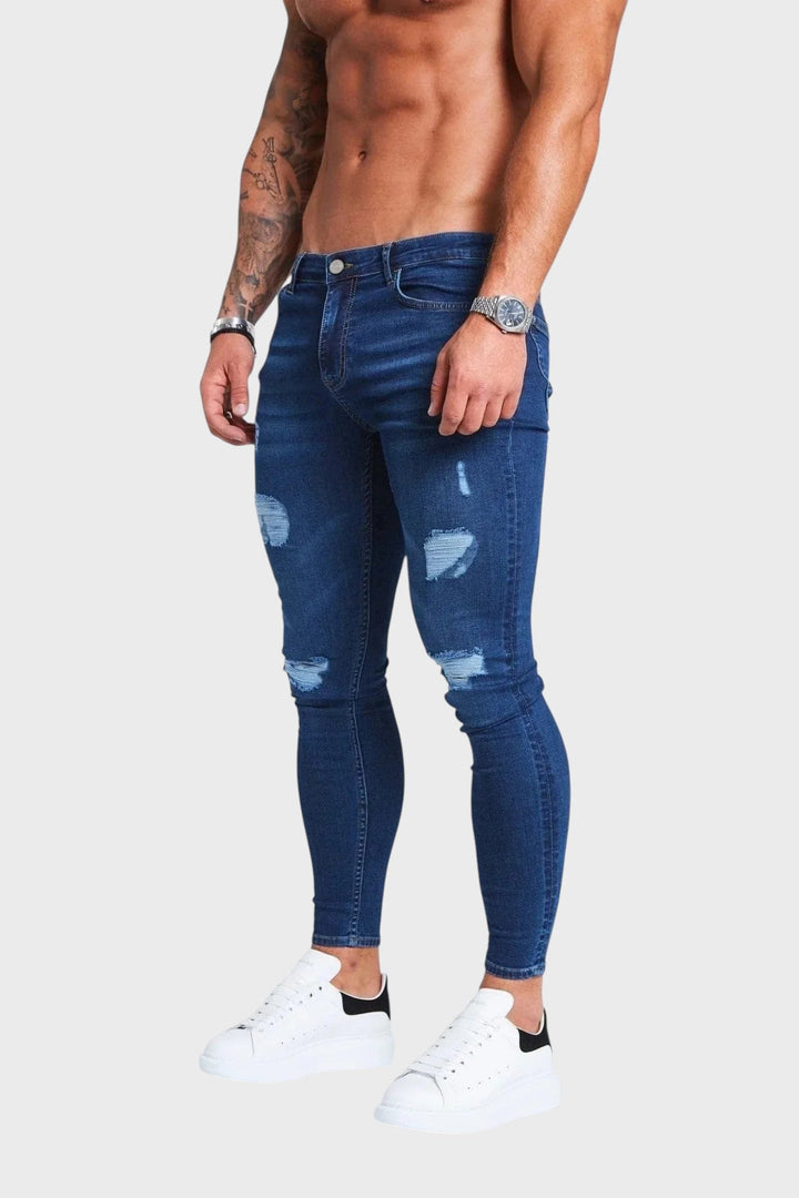 Gustav – Pantalones azules con acabados desgastados